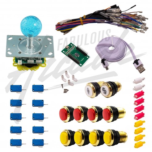 Kit Arcade 1 Joueur Lumineux Boutons Dorés Joystick Lumineux Boule Carte XinMoTek