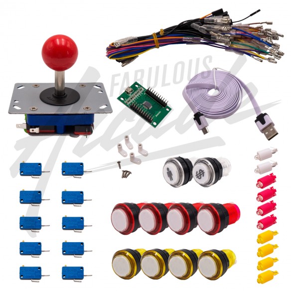 Kit Arcade 1 Joueur Lumineux Boutons Coeurs Blancs Joystick Zippyy Tige Courte Boule Carte XinMoTek