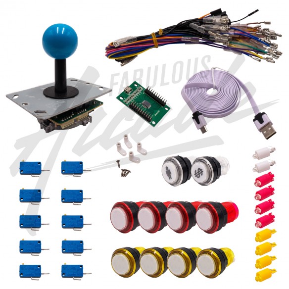 Kit Arcade 1 Joueur Lumineux Boutons Coeurs Blancs Joystick PCB Tige Noire Boule Carte XinMoTek