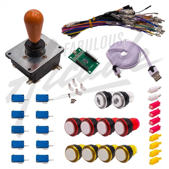 Kit Arcade 1 Joueur Lumineux Boutons Coeurs Blancs Joystick Coréen Carte XinMoTek