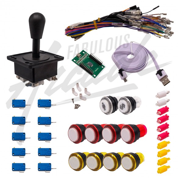 Kit Arcade 1 Joueur Lumineux Boutons Coeurs Blancs Joystick Américain Carte XinMoTek