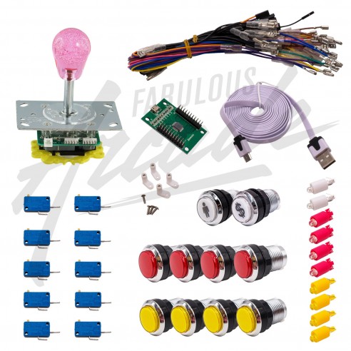 Kit Arcade 1 Joueur Lumineux Boutons Chromés Joystick Lumineux Poire Carte XinMoTek