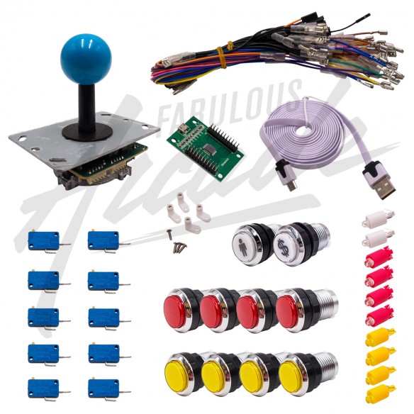 Kit Arcade 1 Joueur Lumineux Boutons Chromés Joystick Lumineux Boule Carte XinMoTek