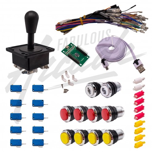 Kit Arcade 1 Joueur Lumineux Boutons Chromés Joystick Américain Carte XinMoTek