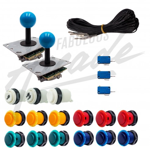 Kit Arcade 2 Joueurs Lumineux Boutons Génériques Joysticks PCB Tiges Noires Boules Câble Gpio