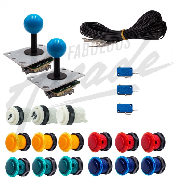 Kit Arcade 2 Joueurs Lumineux Boutons Génériques Joysticks PCB Tiges Noires Boules Câble Gpio