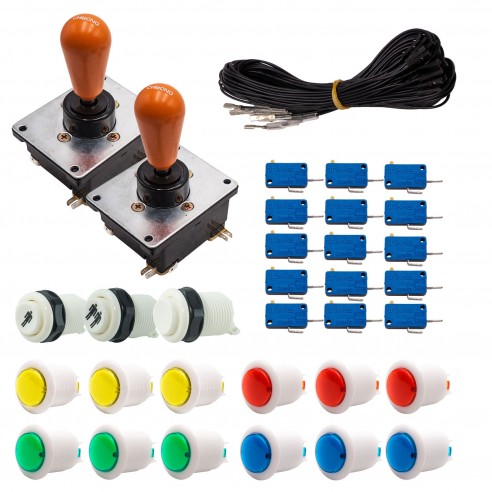 Kit Arcade 2 Joueurs Lumineux Boutons Bicolores Blancs Joysticks Coréens Câble Gpio