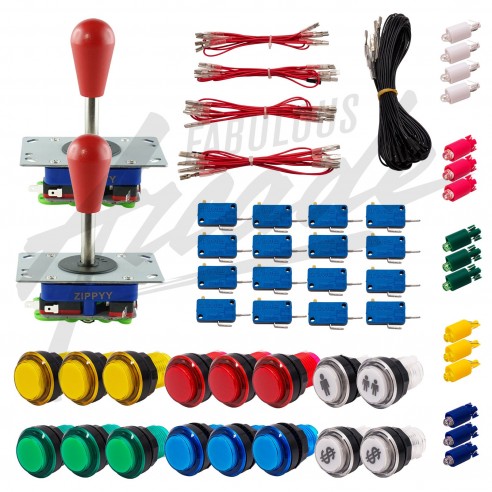 Kit Arcade 2 Joueurs Lumineux Boutons Transparents Joysticks Zippyy Tiges Longues Poires Câble Gpio