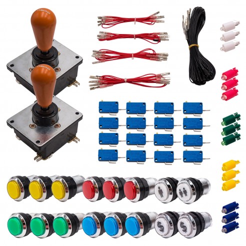Kit Arcade 2 Joueurs Lumineux Boutons Chromés Joysticks Coréens Câble Gpio
