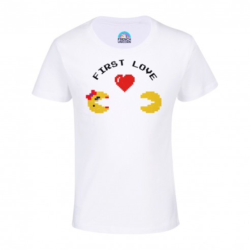 T-shirt Enfant First Love Jeux Vidéo Retro Gaming Saint Valentin 8 Bit