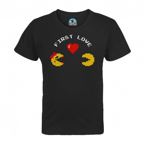T-shirt Enfant First Love Jeux Vidéo Retro Gaming Saint Valentin 8 Bit