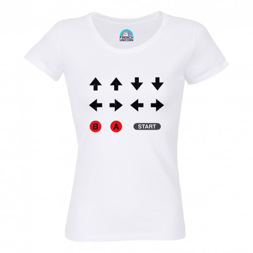T-shirt Femme Col Echancré Code Triche Jeux Vidéo Retro Gaming Vintage