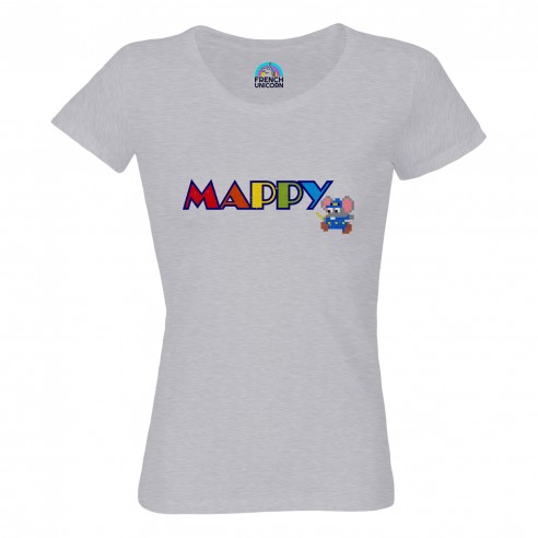 T-shirt Femme Col Echancré Mappy Jeux Vidéo Retro Gaming Vintage Arcade