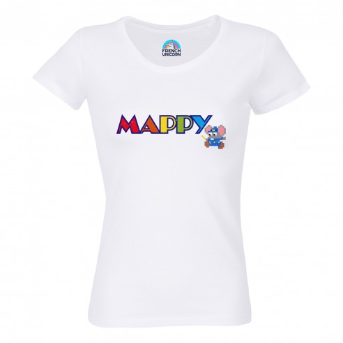 T-shirt Femme Col Echancré Mappy Jeux Vidéo Retro Gaming Vintage Arcade