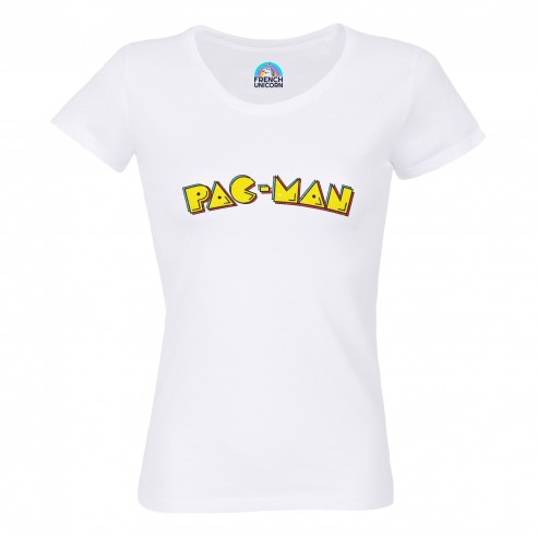 T-shirt Femme Col Echancré Pac-Man Jeux Vidéo Retro Gaming 8 Bit