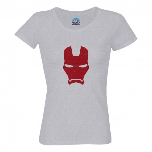 T-shirt Femme Col Echancré Iron Man Masque Super Héros BD Film Geek