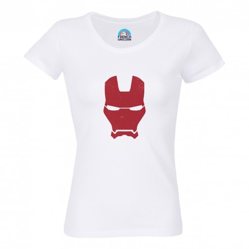 T-shirt Femme Col Echancré Iron Man Masque Super Héros BD Film Geek