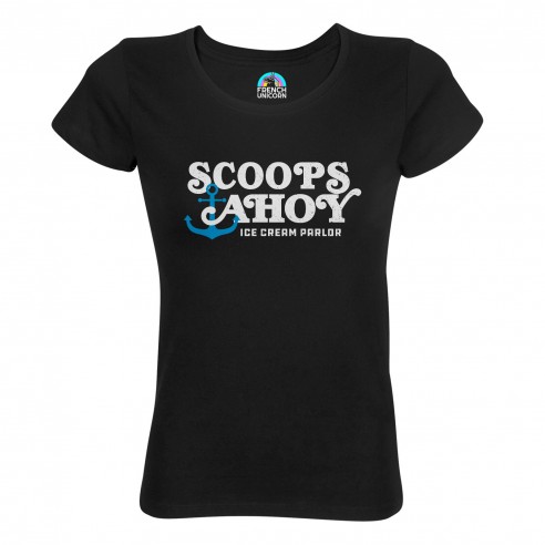 T-shirt Femme Col Echancré Scoops Ahoy Geek Jeux Video Serie Film 80's