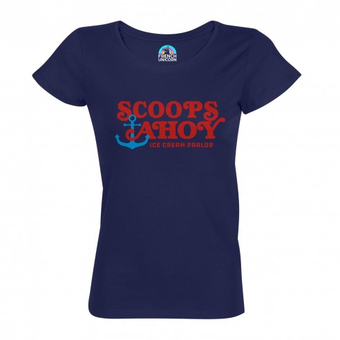 T-shirt Femme Col Echancré Scoops Ahoy Geek Jeux Video Serie Film 80's