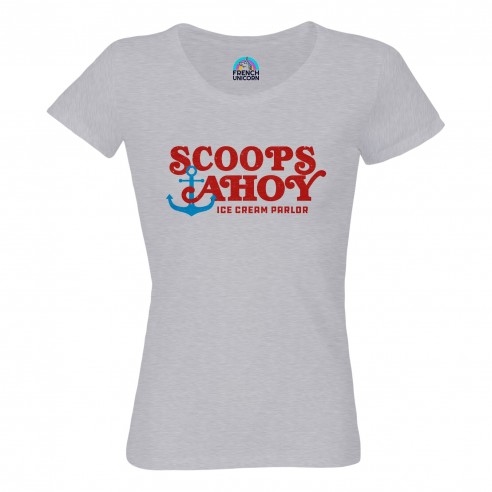 T-shirt Femme Col Echancré Scoops Ahoy Geek Jeux Video Serie Film 80's
