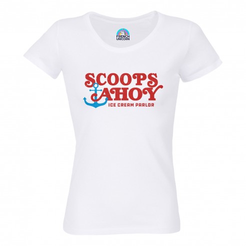 T-shirt Femme Col Echancré Scoops Ahoy Geek Jeux Video Serie Film 80's