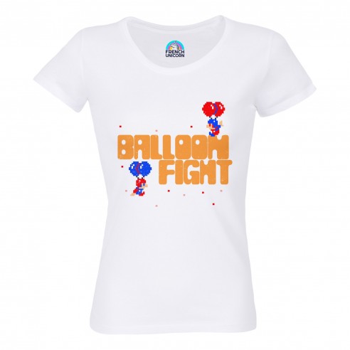 T-shirt Femme Col Echancré Balloon Fight Jeux Vidéo Retro Gaming Vintage Arcade