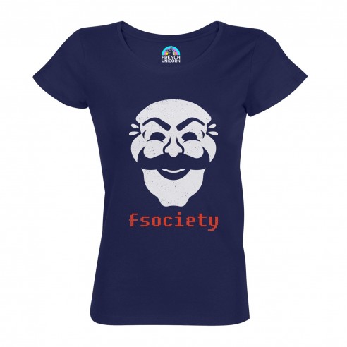T-shirt Femme Col Echancré Fsociety Geek Jeux Video Serie Film Hacker