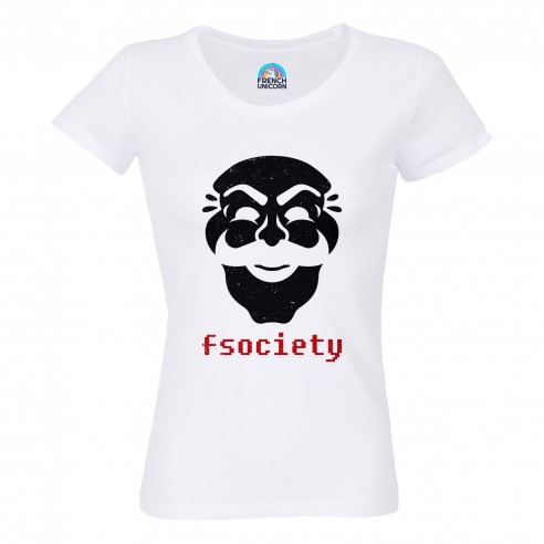 T-shirt Femme Col Echancré Fsociety Geek Jeux Video Serie Film Hacker
