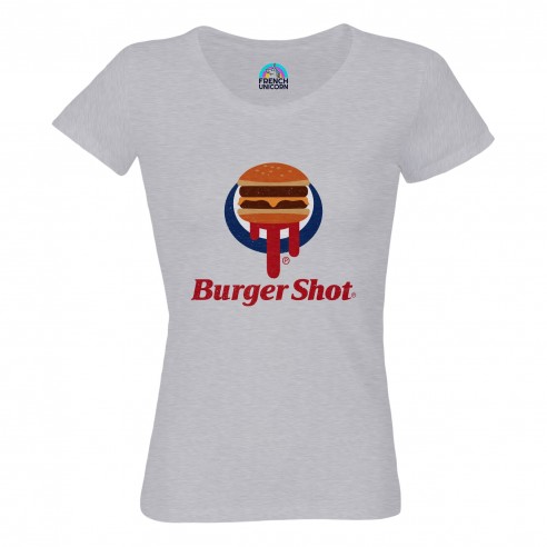 T-shirt Femme Col Echancré Burger Shot Geek Jeux Video Los Angeles