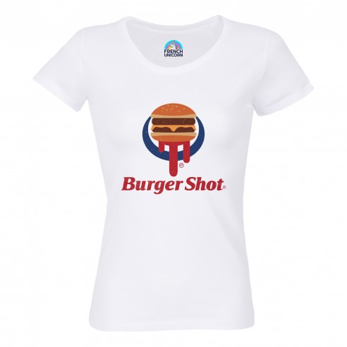 T-shirt Femme Col Echancré Burger Shot Geek Jeux Video Los Angeles