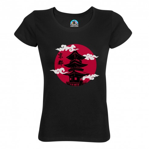 T-shirt Femme Col Echancré Chateau Kyoto Japon Asie Culture Empereur