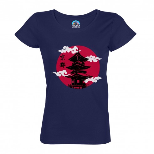 T-shirt Femme Col Echancré Chateau Kyoto Japon Asie Culture Empereur