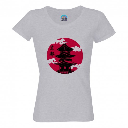 T-shirt Femme Col Echancré Chateau Kyoto Japon Asie Culture Empereur