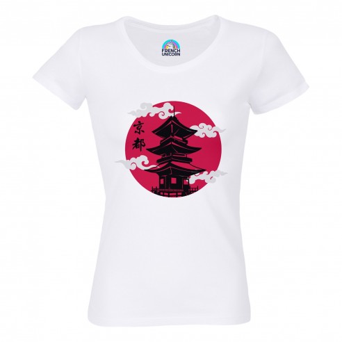 T-shirt Femme Col Echancré Chateau Kyoto Japon Asie Culture Empereur