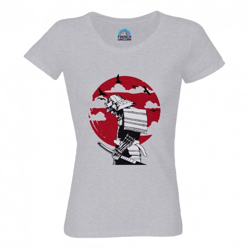 T-shirt Femme Col Echancré Samurai Soleil Levant Japon Asie Culture Arts Martiaux