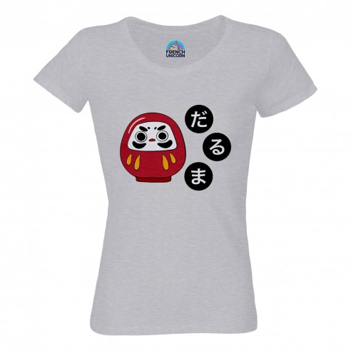 T-shirt Femme Col Echancré Daruma Doll Porte bonheur Japon Asie Culture