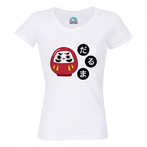 T-shirt Femme Col Echancré Daruma Doll Porte bonheur Japon Asie Culture