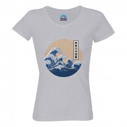 T-shirt Femme Col Echancré Hokusai Grandes Vagues Japon Asie Culture Mer