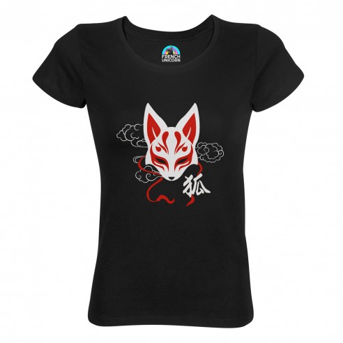 T-shirt Femme Col Echancré Kitsune Renard Japon Asie Culture Manga