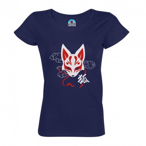 T-shirt Femme Col Echancré Kitsune Renard Japon Asie Culture Manga