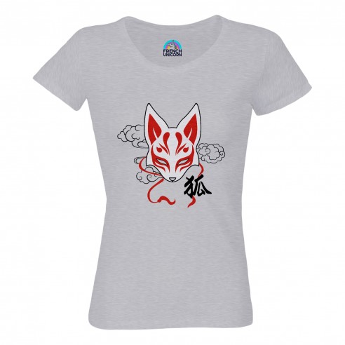 T-shirt Femme Col Echancré Kitsune Renard Japon Asie Culture Manga