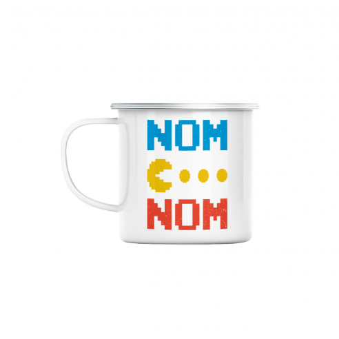 Mug GEEK en Métal Emaillé Pac-Man Nom Nom Jeux Vidéo Retro Gaming 8 Bit