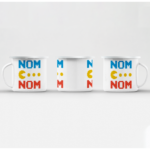 Mug GEEK en Métal Emaillé Pac-Man Nom Nom Jeux Vidéo Retro Gaming 8 Bit