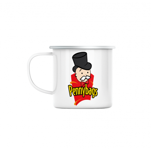 Mug GEEK en Métal Emaillé Pennybags Chips Parodie Jeu de Plateau Marque