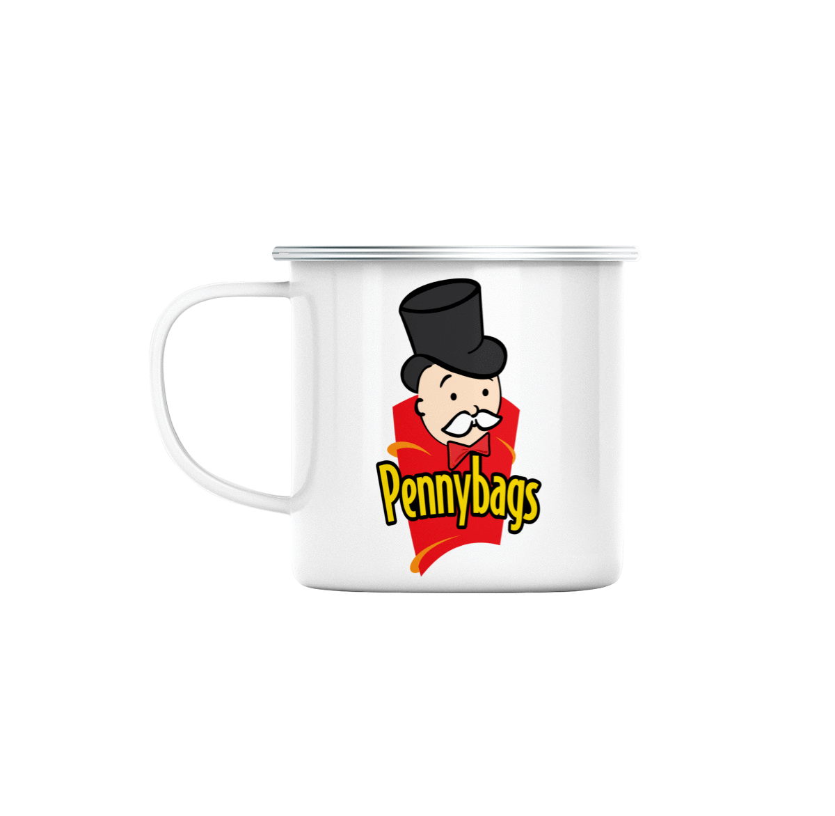 Mug GEEK en Métal Emaillé Pennybags Chips Parodie Jeu de Plateau Marque