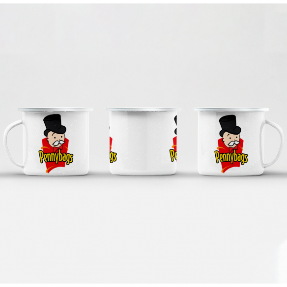Mug GEEK en Métal Emaillé Pennybags Chips Parodie Jeu de Plateau Marque