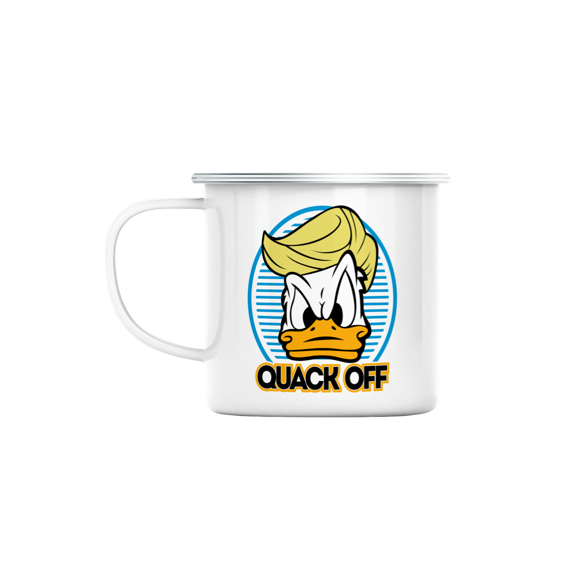 Mug GEEK en Métal Emaillé Donald Trump - Quack Off Parodie Film Président Anime