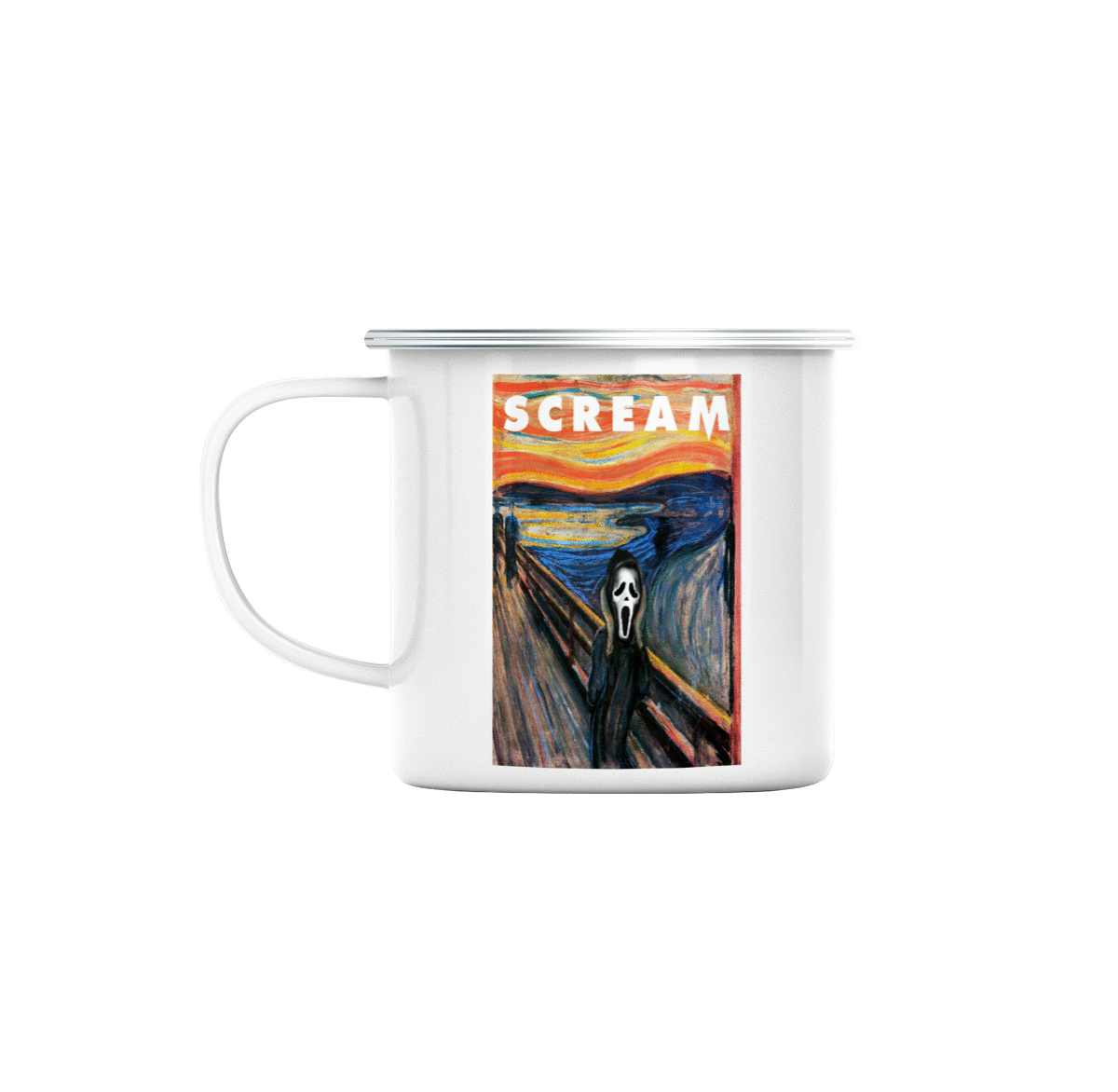 Mug GEEK en Métal Emaillé Scream Ghostface Munch Parodie Film Peinture Art