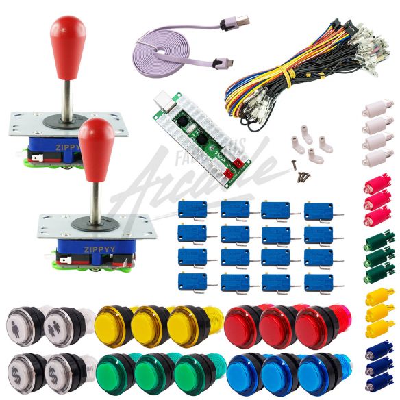 copy of Kit Arcade 2 Joueurs Lumineux Boutons Transparents Joysticks Zippyy Tige Longue Poire Carte XinMoTek