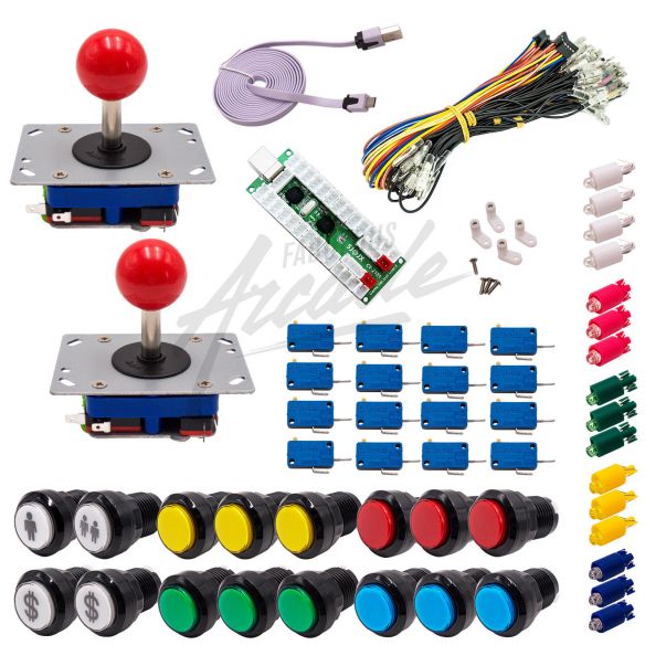 copy of Kit Arcade 2 Joueurs Lumineux Boutons Noirs 2 Joysticks Zippyy Tige Courte Boule Carte XinMoTek